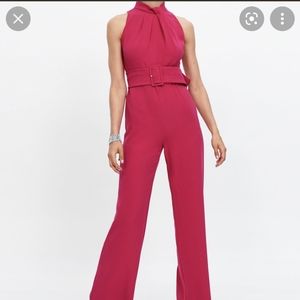 Zara size small, hot pink belted jumpsuit